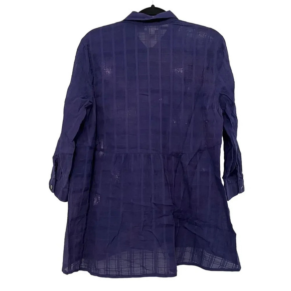 JJill Tunic Blouse Button Up Shirt Purple Blue Size Medium Petite Bleach Tie Dye - Picture 2 of 8